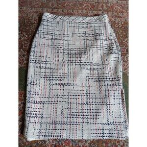 Vintage Banana Republic Size 2 Cotton Tweed Lined Preppy Pencil Skirt White